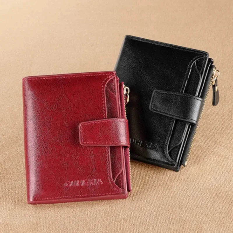 Fashion Vintage RFID Blocking Women Wallet Genuine Leather Fold The Zipper Wallet Credit Card Holder Coin Purse Wallet for Women