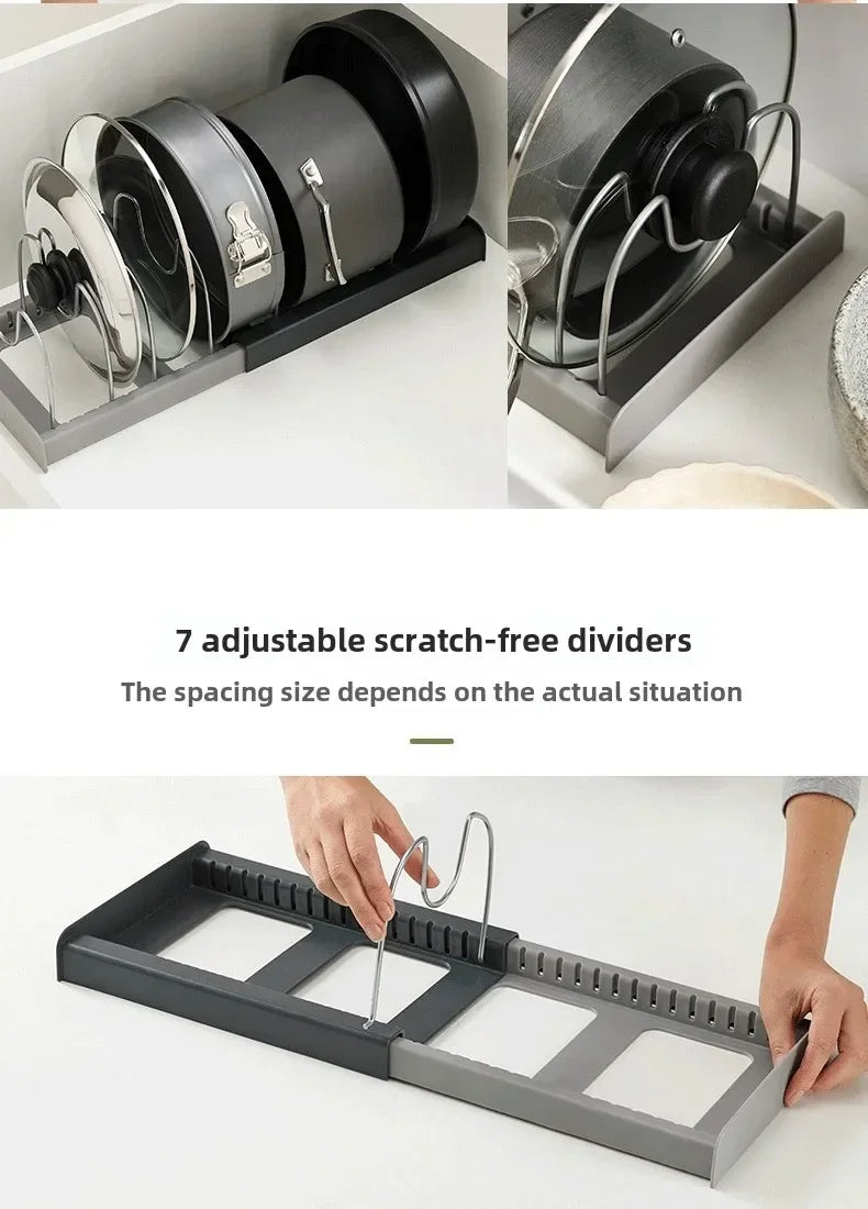 Expandable Pots and Pans Storage Rack for Cabinets Pot and Lid Holder with 6 Adjustable Shelves for Kitchen Organisation Tools
