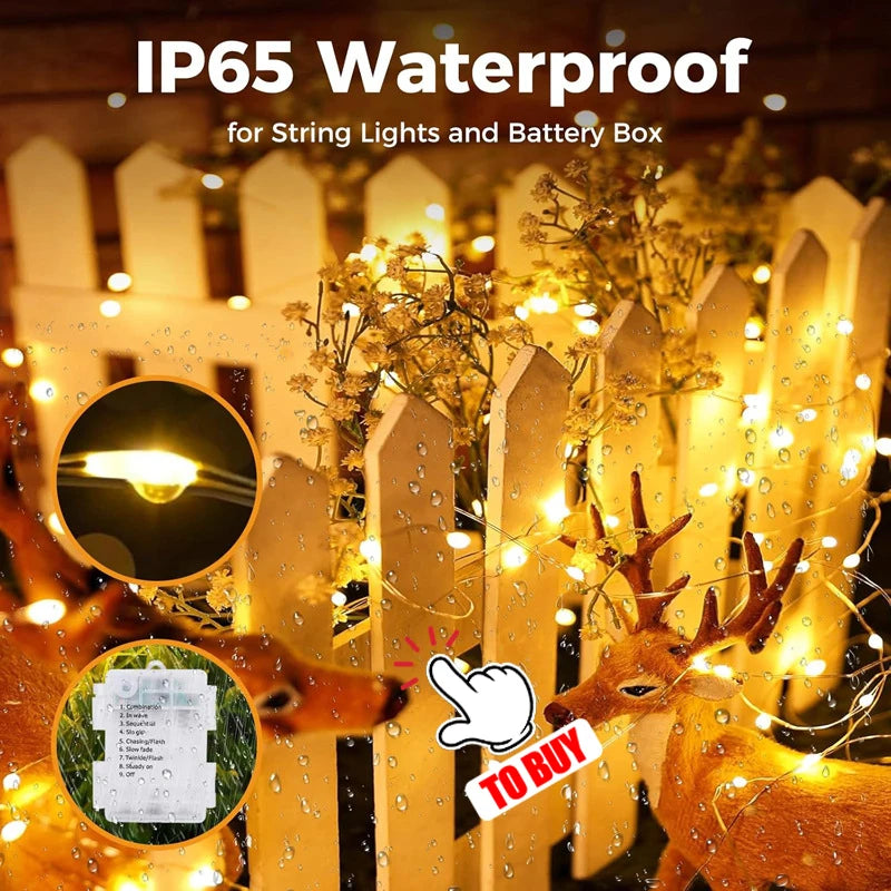 2/5/10M LED Copper Wire Light String Fairy Garland Battery Powered Garden Bedroom Party Wedding Christmas New Year Ornament