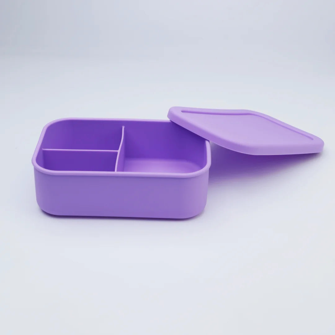 Silicone Bento Lunch Box for Toddlers Kids, 3 Compartments, Leak-Proof & BPA-Free Lunch Container, Microwave & Dishwasher Safe