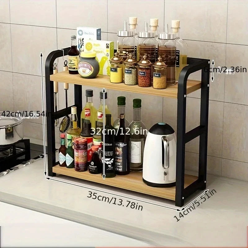 1pc 2-Tier Metal Countertop Shelf - Space Saving Organiser for Coffee, Mugs & Condiments, Rustproof Kitchen Rack