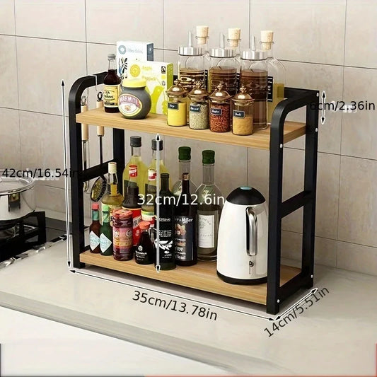 1pc 2-Tier Metal Countertop Shelf - Space Saving Organiser for Coffee, Mugs & Condiments, Rustproof Kitchen Rack