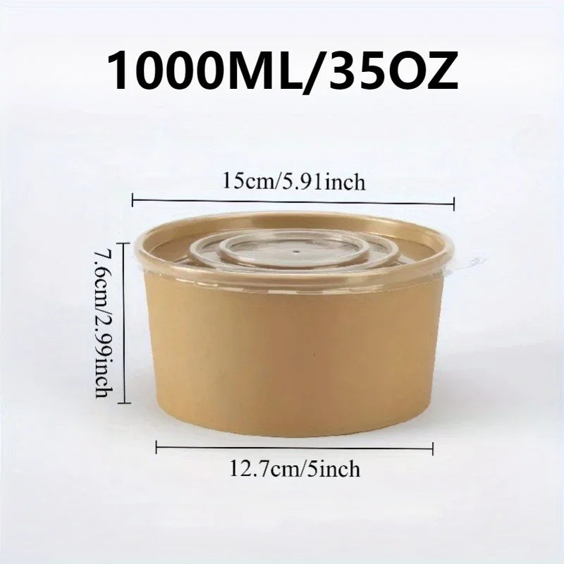 15/30PCS Kraft Paper Bowls Disposable Bowls with Lid Salad Vegetable Soup Kitchen Restaurant Party Snack Storage Supplies