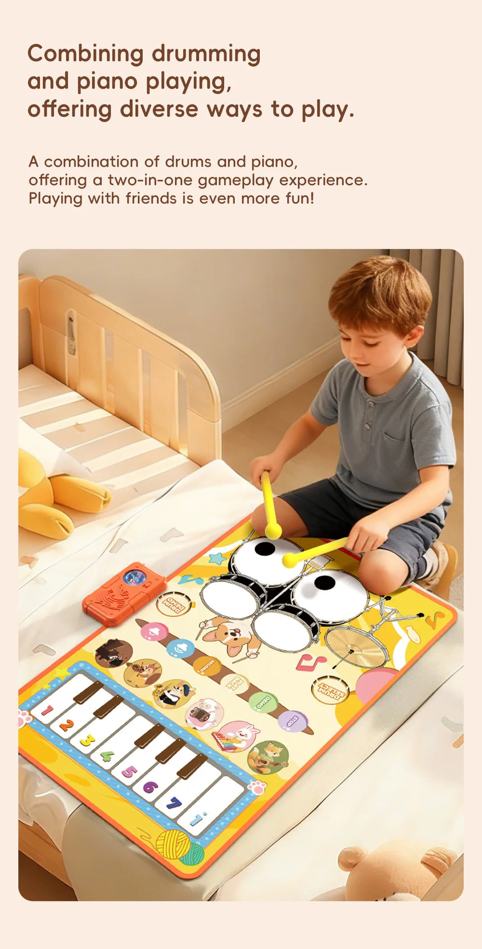 Baby Musical Piano Drum Mat Educational Floor Keyboard Instruments Music Hit Drum Carpet Learning Toys For Boy Girl Toddler Gift