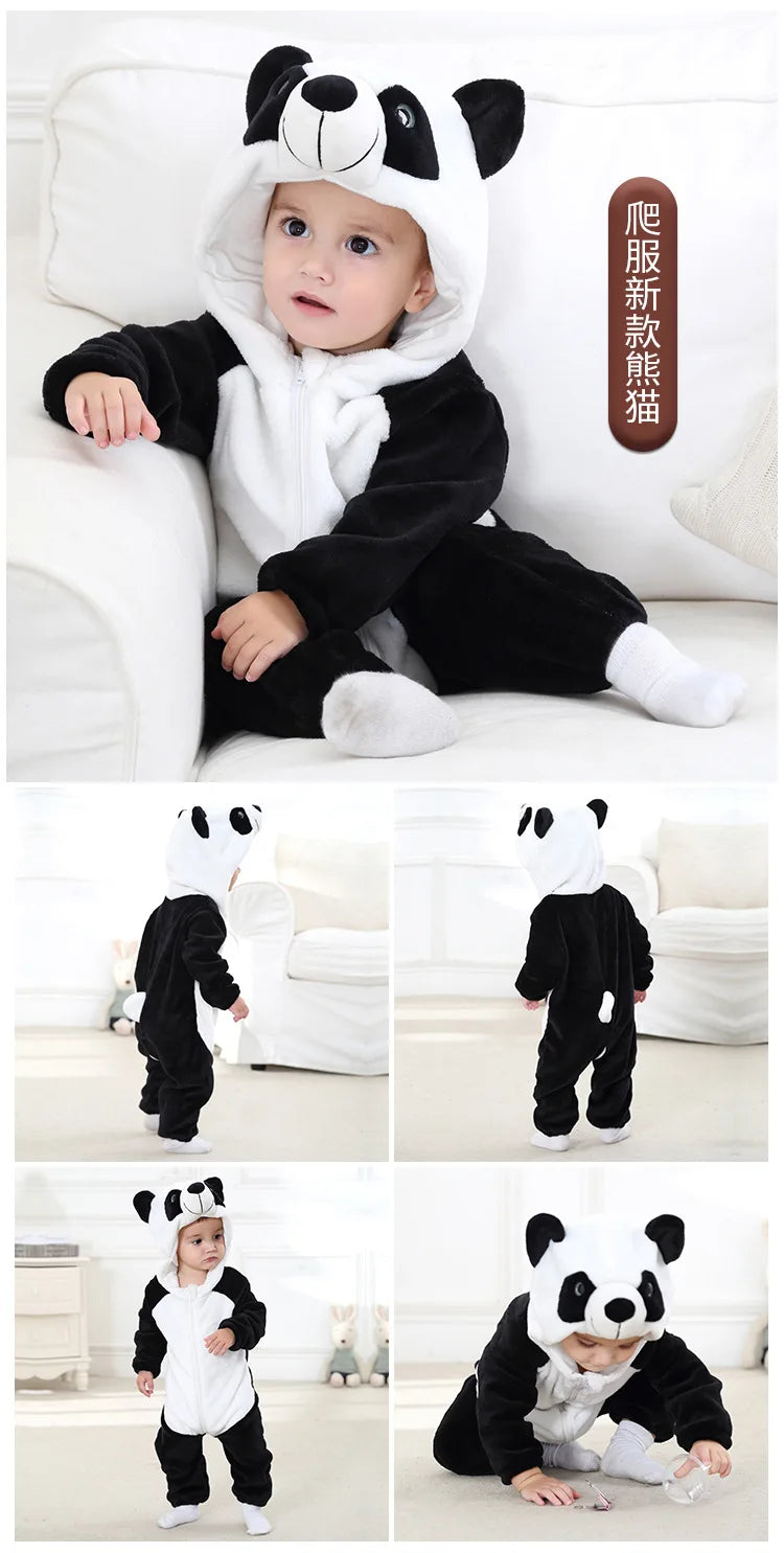 Baby Rompers Kids Cosplay Winter Flannel One-Pieces Hooded Jumpsuits Stitch Jumpers Overall Girl Grows Boy Growings Roupa Bebes