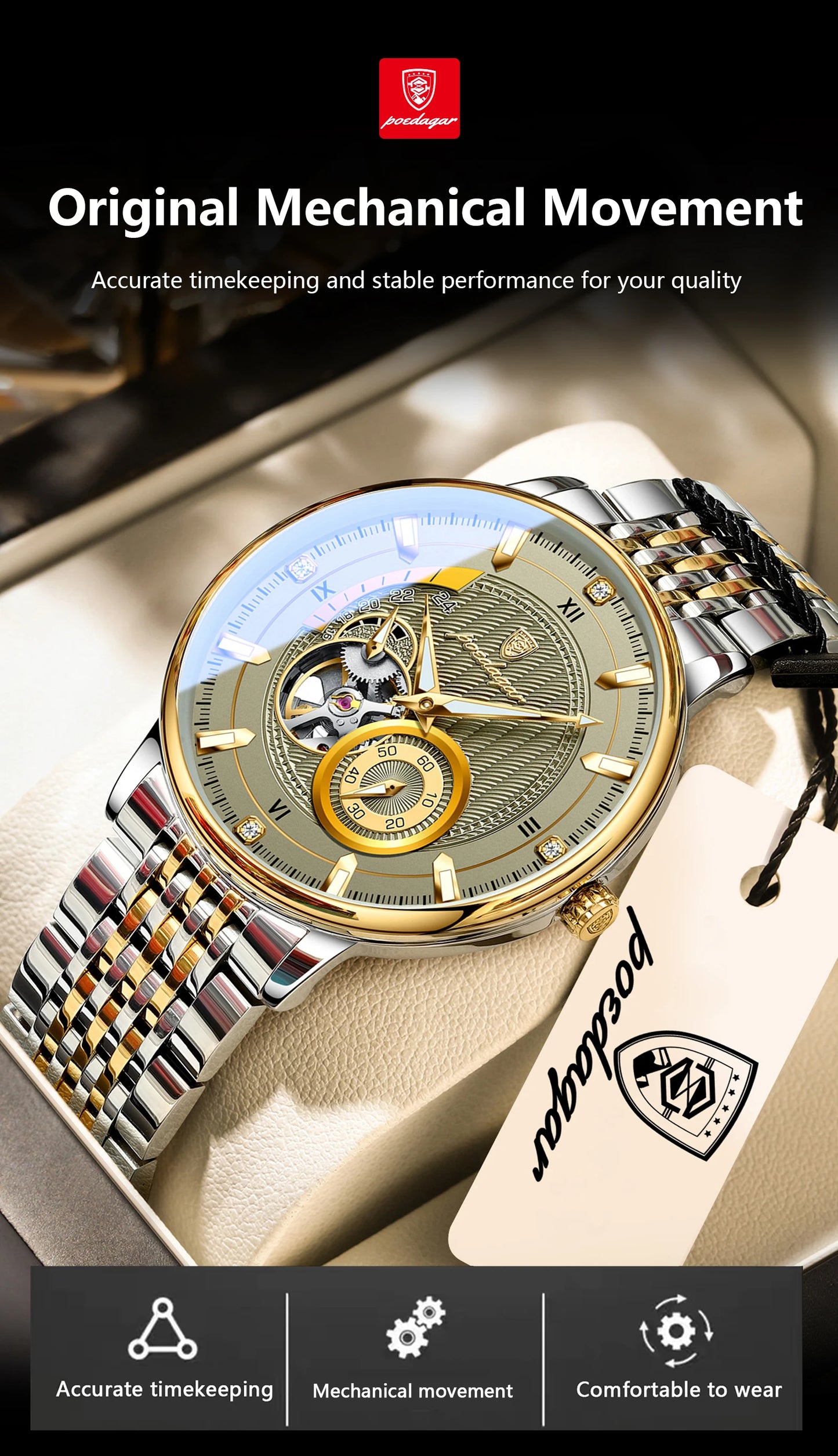 POEDAGAR Luxury Man Watch Stainless Steel Hollow Tourbillon Men Clock Luminous Mechanical Automatic Business Men's Watches Reloj