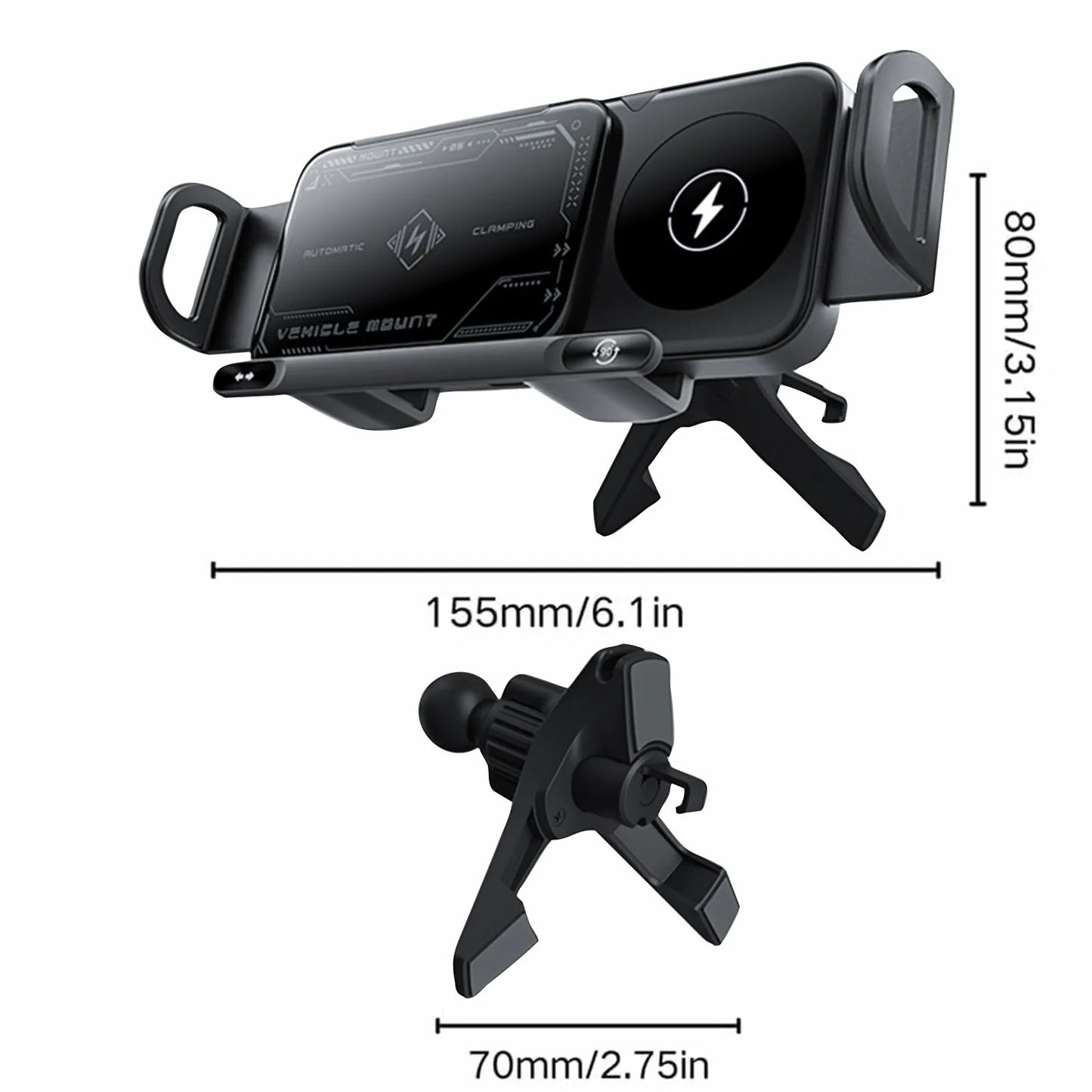 High Intelligent Mobile Phone/Pad Holder 2 in 1 Auto Rotating Phone Holder Car Charger Fast Charging Cell Phone Holder