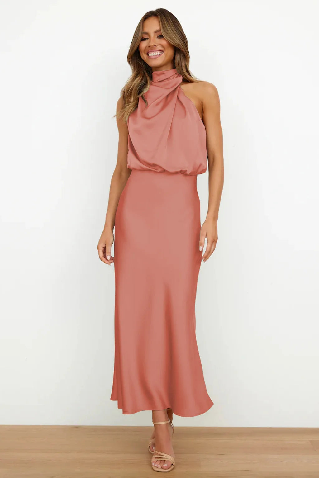 Summer High-End Silk Satin Sleeveless Long Dress Women Fashion Elegant Celebrity Dresses Evening Dress Party Clothes Ladies