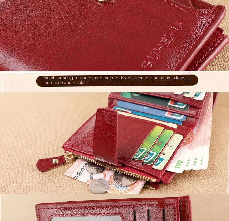 Fashion Vintage RFID Blocking Women Wallet Genuine Leather Fold The Zipper Wallet Credit Card Holder Coin Purse Wallet for Women