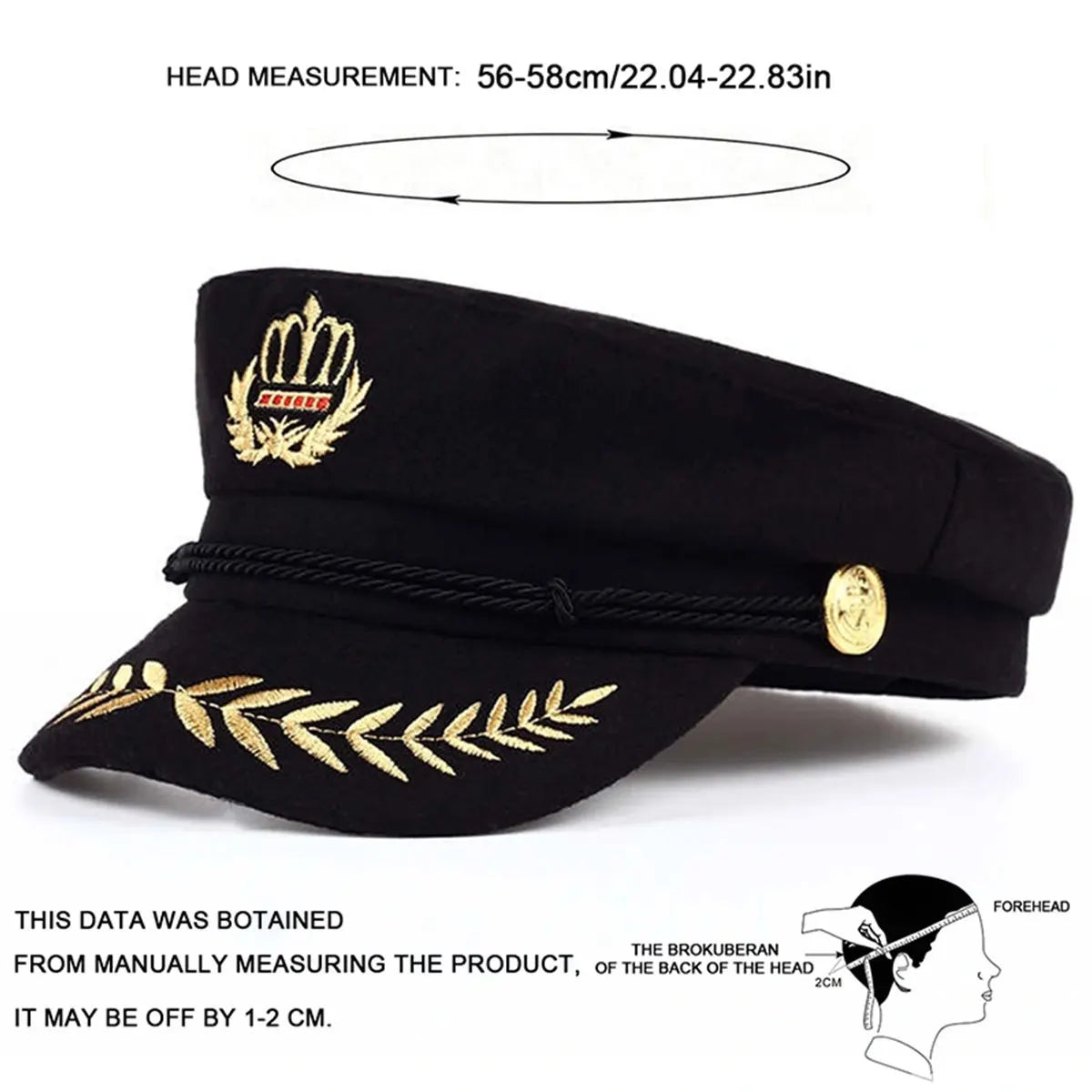 1piece Unisex Crown Wheat Embroidered Navy Cap Outdoor Sunscreen Leisure Hat Spring Autumn Travel Tourism Beach Vacation