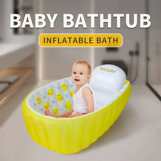 Inflatable Bathtub Pool for Sitting up, Blow up Portable Non-slip Baby Toddler Bathtub for Kids 0-6 Month, Yellow