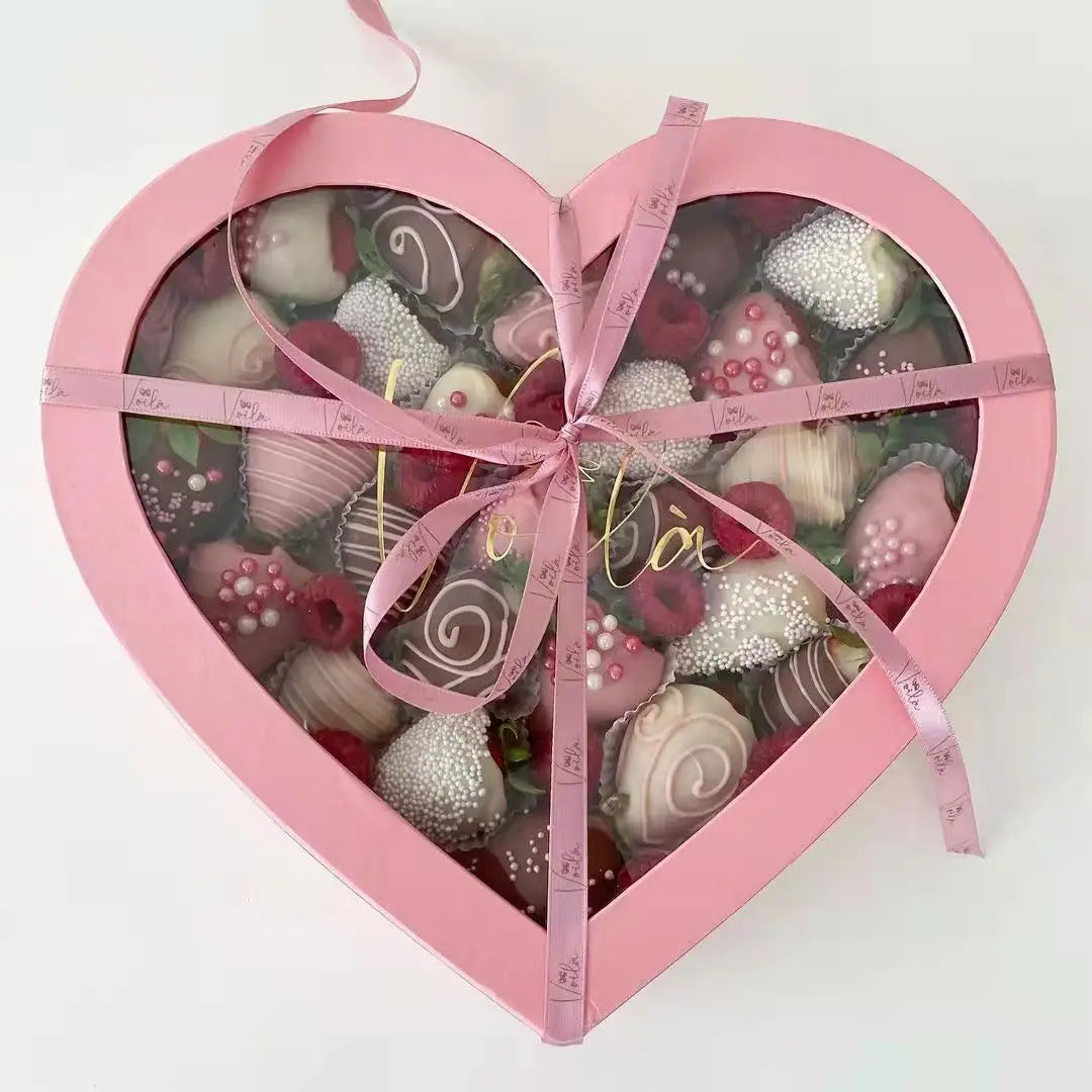 Empty 31x31cm Large Mothers Day Chocolate Sweets Charcuterie Packaging Heart Shaped Gift Box With Window