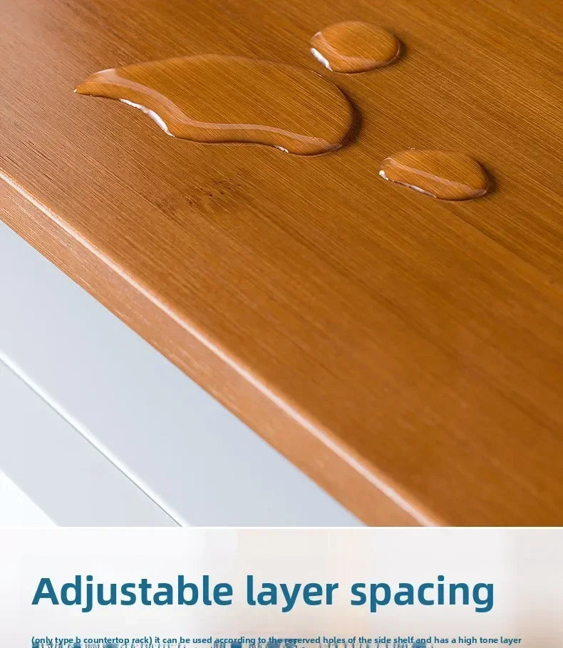 Kitchen Shelf Countertop Double Microwave Oven Shelf Desktop Seasoning Oven Storage Rack Bamboo Solid Wood