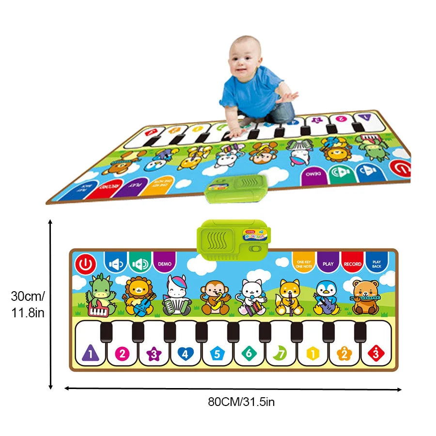 Piano Music Fitness Mat for Baby Girls and Boys Aged 1-6, Animal Keyboard Cognitive Music Early Educational Toy, Birthday Gift