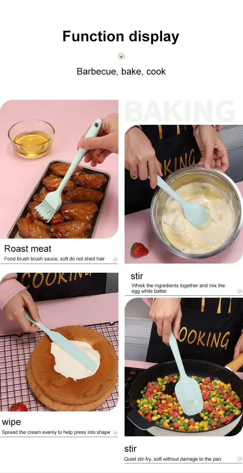 Silicone kitchenware 6-piece set, cream integrated scraper, spatula, oil brush, size scraper set