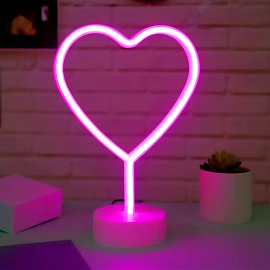 1pc Pink Neon Heart Light LED Neon Signs Night Light With Base Battery Powered Neon Table Light Suitable For Home Bedroom Party