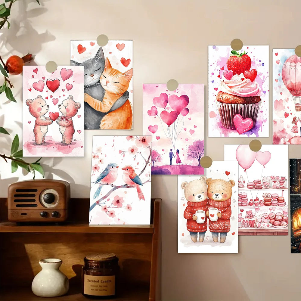 32pcs Valentine's Day Animal Postcards, Love Gift Cards, Christmas Gifts, Living Room Decor, Bedroom Decoration, High-Quality