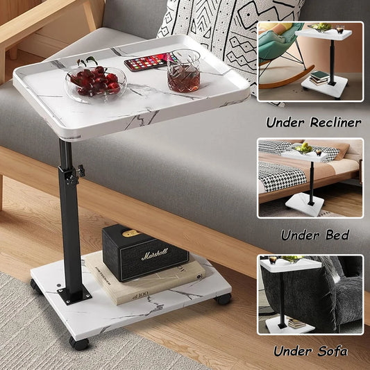 Adjustable Rolling Cart Overbed Bedside Table Laptop Desk Couch Side 360° Rotatable Sofa Tray Table Computer Desk Home Food Tray
