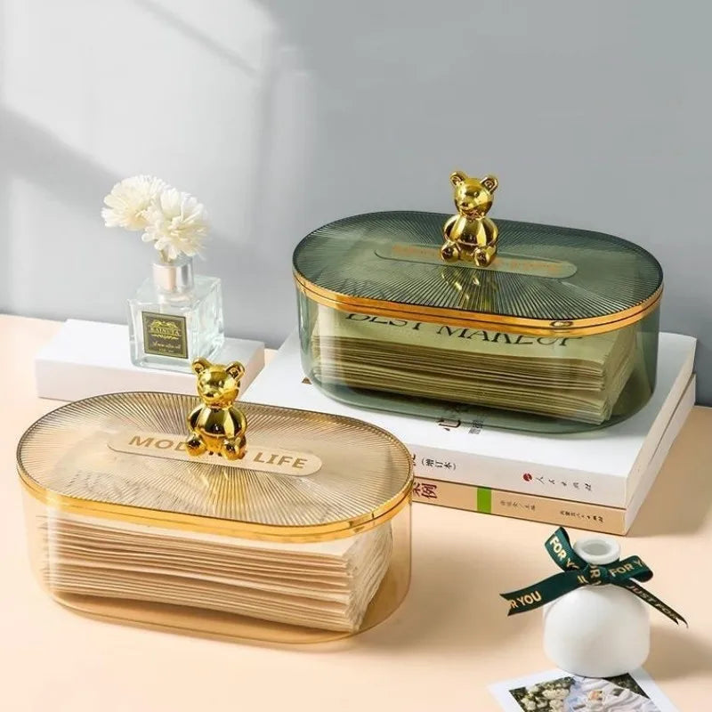 Gold Bear Acrylic Cotton Buds Storage Box