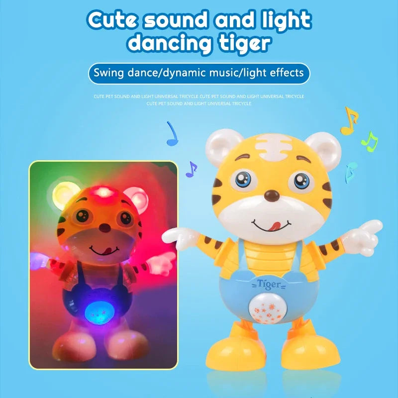 Dancing Electric Tiger Toy – Cute Yellow Cartoon Doll with Music, Lights, and Educational Fun for Kids