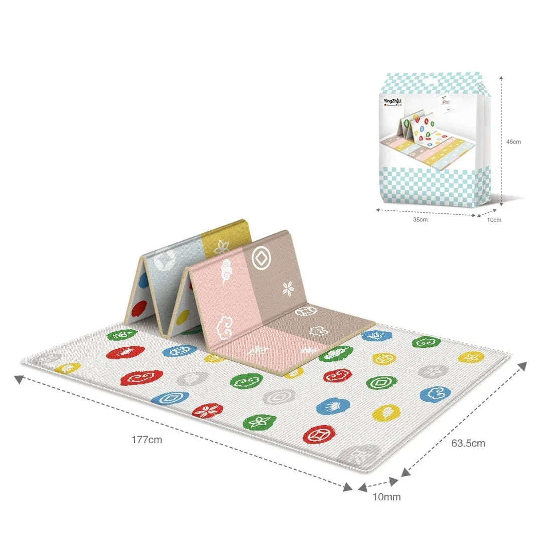 Baby Play Mat Double Sided Foldable Cartoon Pattern Crawling Mat Waterproof Non Slip Indoor Educational Activity Foam Flooring