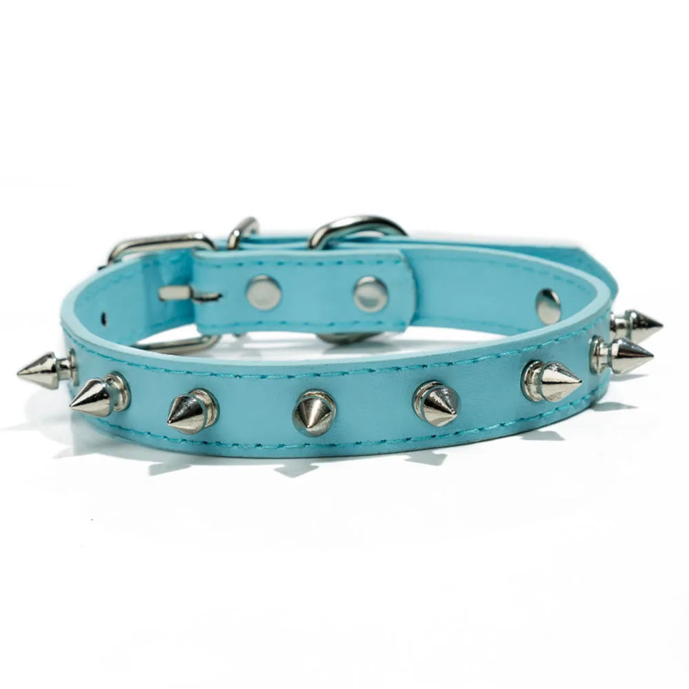Anti-Bite Spiked Dog Collar – PU Leather Studded Collar for Small Dogs, Bulldogs, Pugs, and Puppies