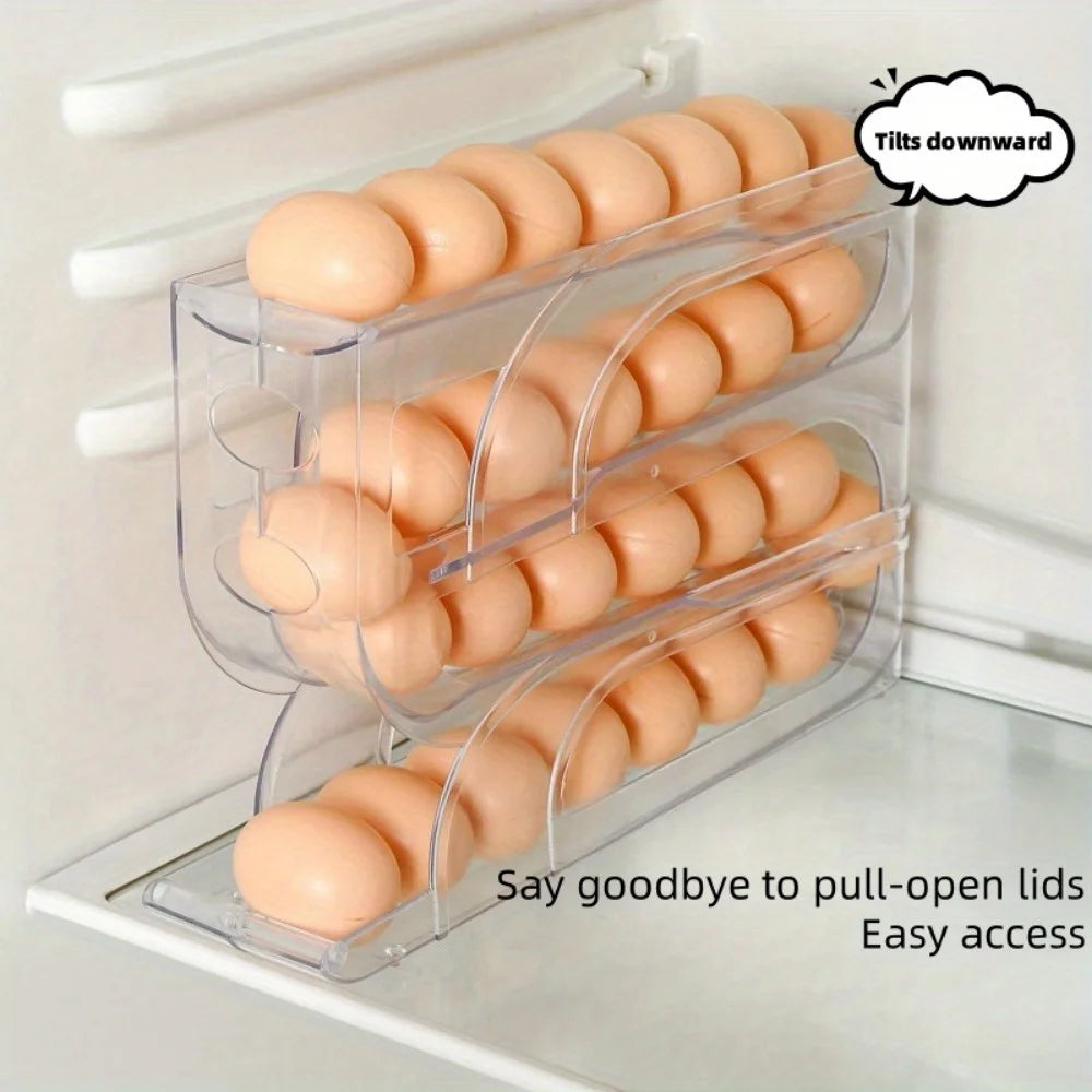 Automatic Egg Dispenser Rolling Egg Tray Organizer, Space Saving Refrigerator Egg Roller,Holds 20/30 Eggs Simultaneously
