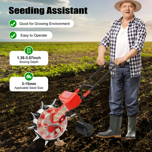 Garden Push Seeder Adjustable Sowing Depth Accurate Seed Distribution Hand-Push Seeder for Easy Harvesting