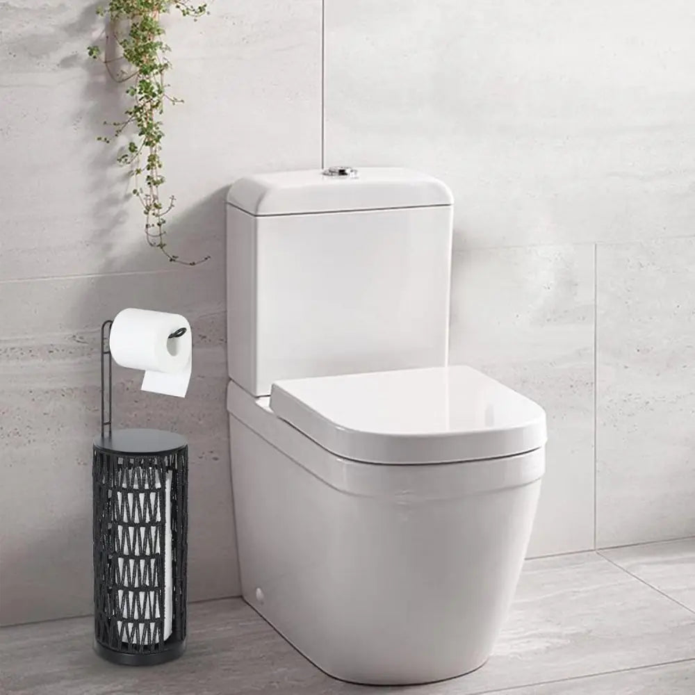 Freestanding Toilet Paper Holder with Storage,3 Rolls of Tissue Holder for Bathroom,Handmade WovenToilet Roll Holder Stand