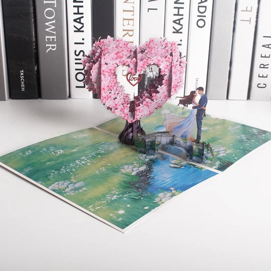 Romantic Cherry Blossom 3d Pop-up Card Paper Art, 3d Love Heart Tree Greeting Card For Mothers Day, Wedding, Valentines Gift