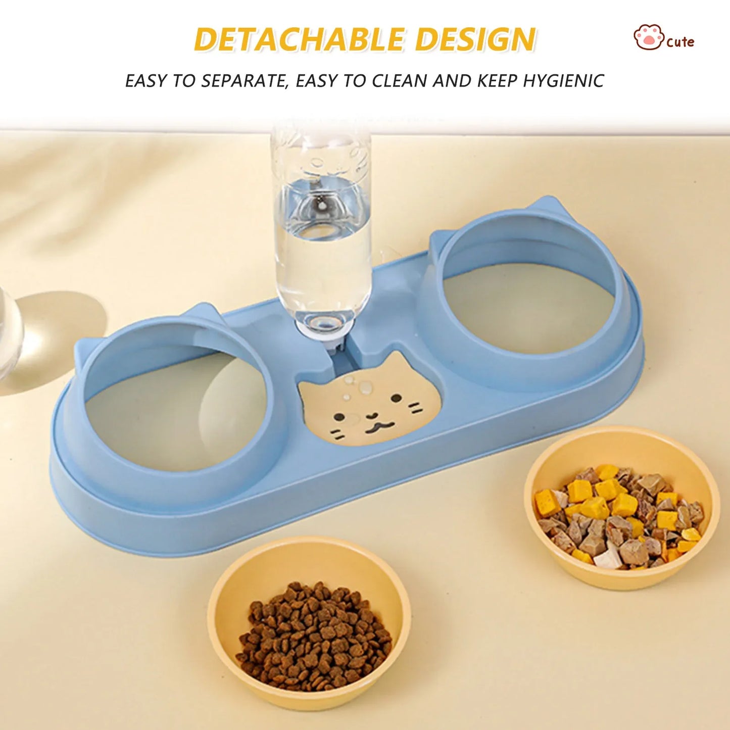 Automatic Double Bowl Feeder With Water Fountain Drinking Raised Stand