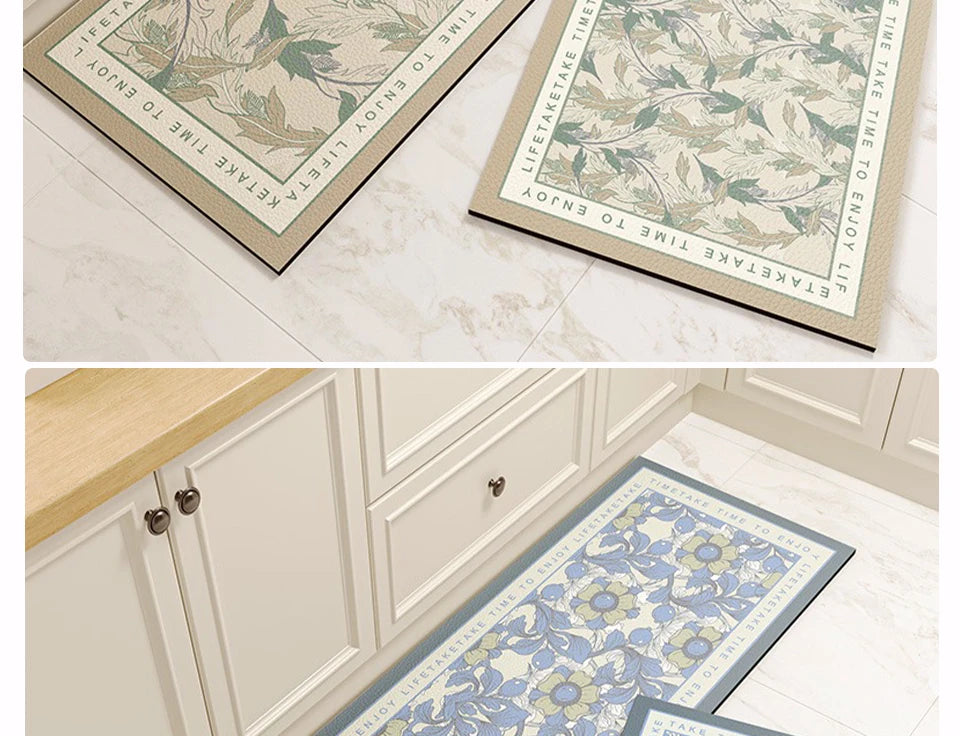 Carpet for Kitchen Floor Mat Pvc Leather Waterproof Non-slip Long Rug Oil-proof Foot Mats Pink Flower Home Decoration Rugs