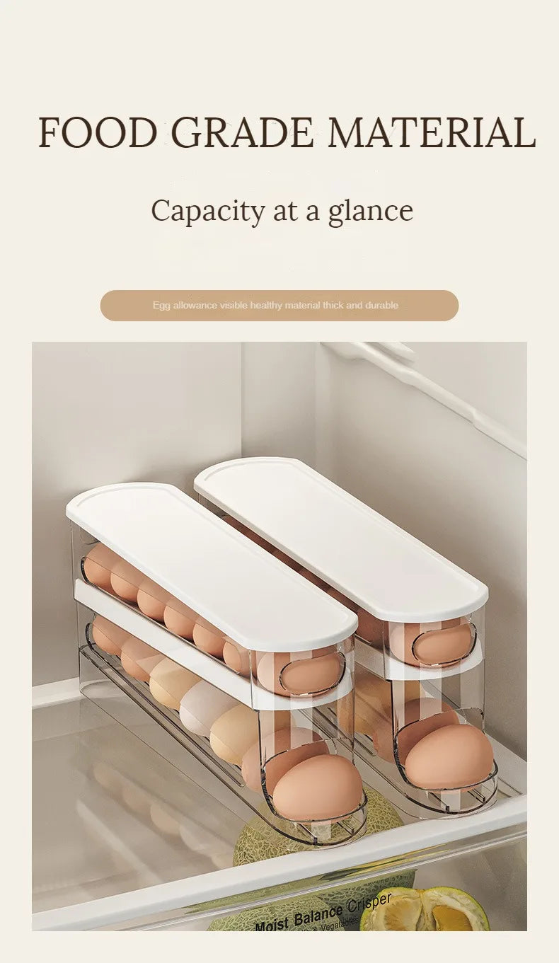 Bilayer Fridge Egg Storage Box Automatic Rolling Eggs Holder Rack Ladder Style Refrigerator Eggs Dispenser Egg Organiser Holder