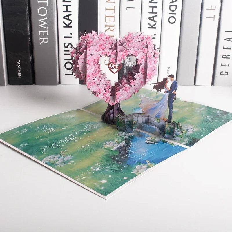 Romantic Cherry Blossom 3d Pop-up Card Paper Art, 3d Love Heart Tree Greeting Card For Mothers Day, Wedding, Valentines Gift