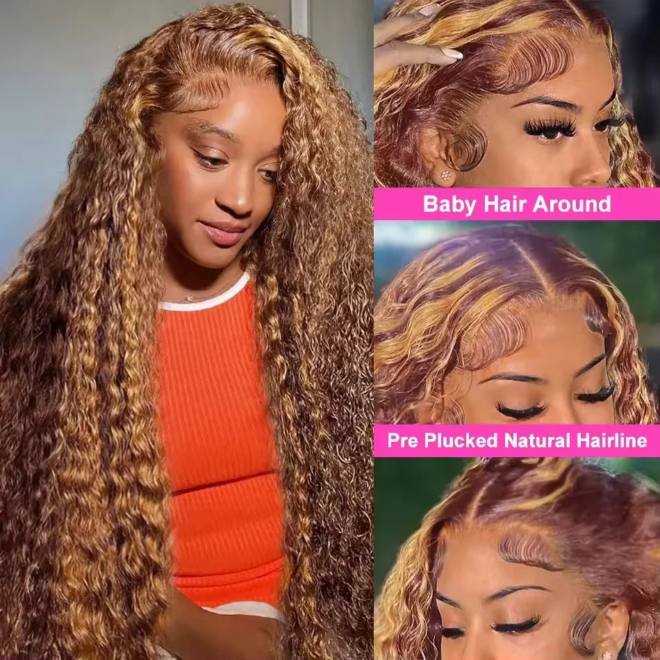 250Density Lace Front Deep Wave 30Inch Curly Highlight Wig Human Hair Honey Blonde 13x6 Hd Lace Frontal Wig Brazilian For Women