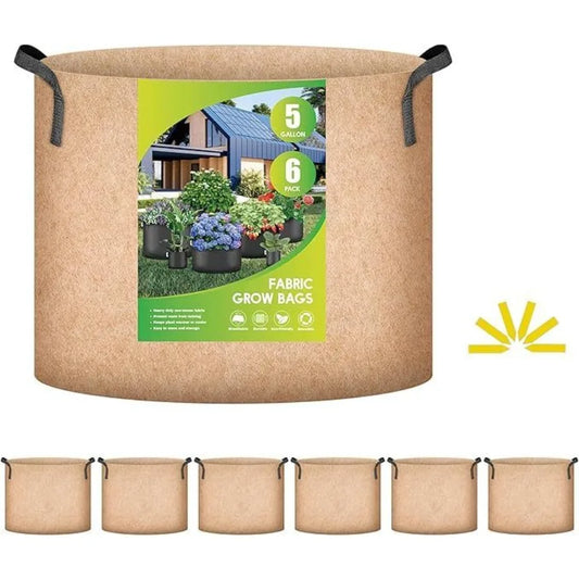Plant Grow Bag 5 Gallon 6Pack Heavy Duty Fabric Pots 300g Thick Nonwoven Fabric Containers Aeration with Nylon Handles for Plan