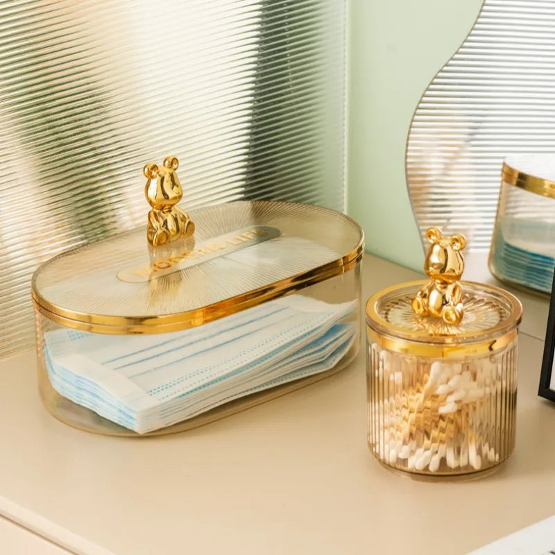 Gold Bear Acrylic Cotton Buds Storage Box