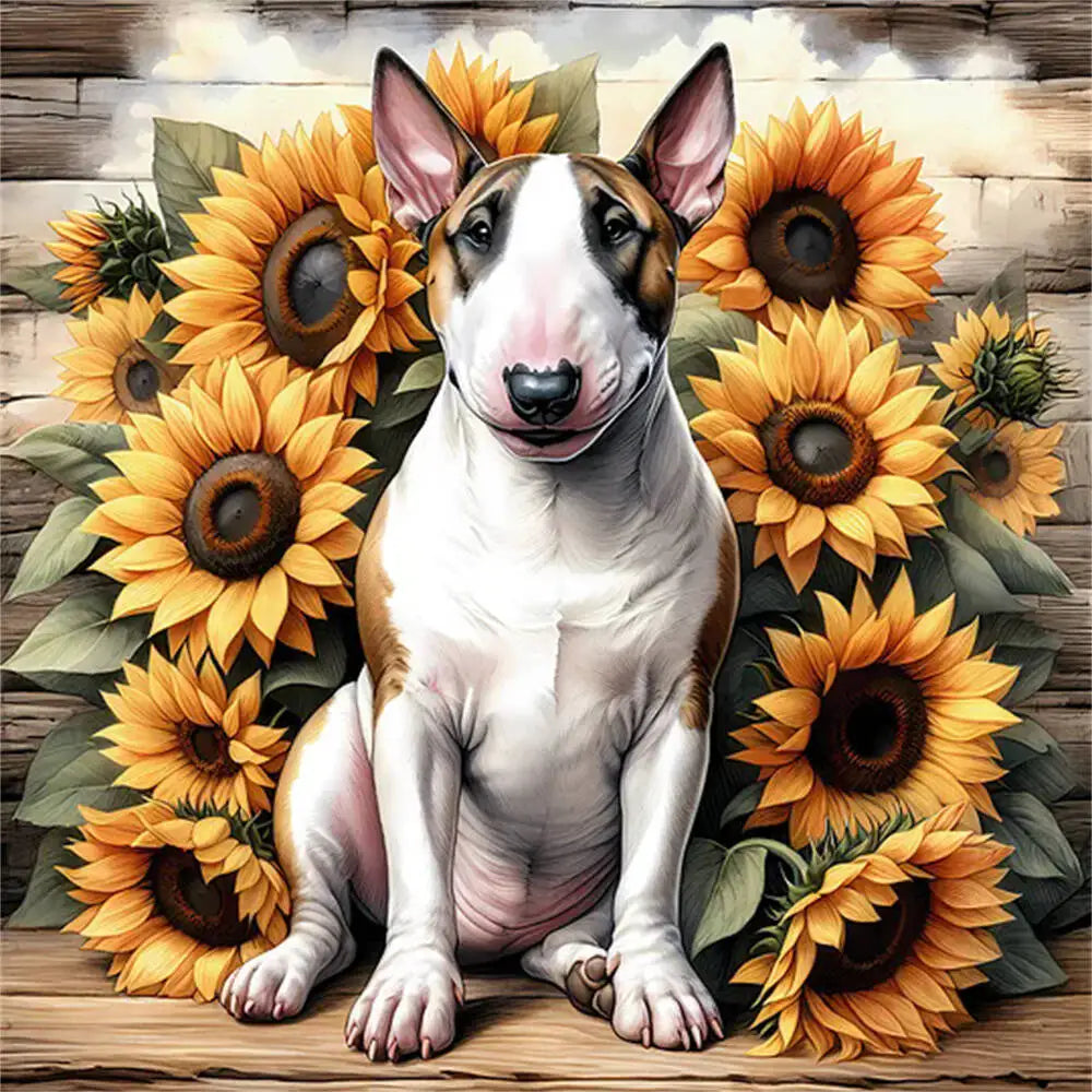 Huacan Diamond Mosaic Dog Animal Sunflower Flower Full Round Square Diamond Painting New Picture For Living Room Home Decoratio