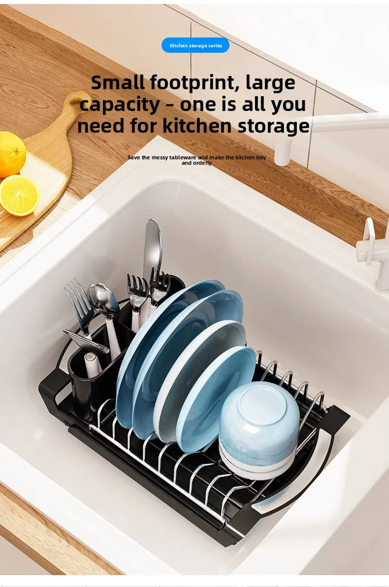 1pcs Expandable Small Dish Drying Rack Dish Racks for Kitchen Counter Dish Drainer with Removable Cutlery Holder