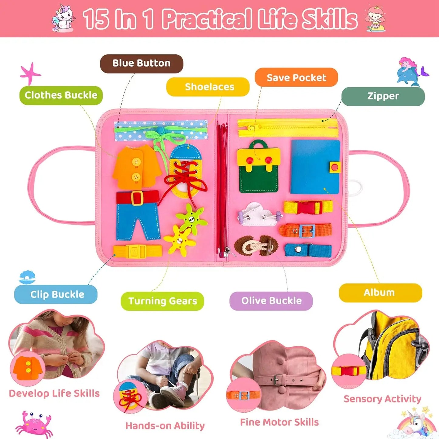 Busy Board Montessori Toys For Toddler Sensory Learning Fine Motor Skills Toys EducationalTravel Activity For Xmas Kids Gifts