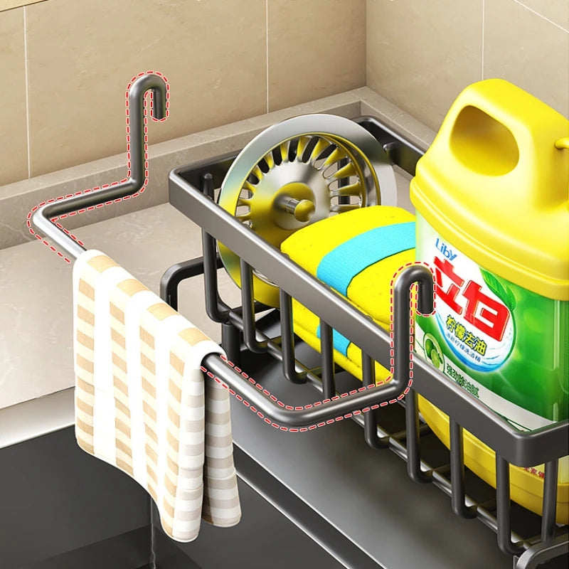 Kitchen Stainless Steel Sink Drain Rack Sponge Holder Faucet Storage Soap Drainer Towel Rack Shelf Organiser Accessories