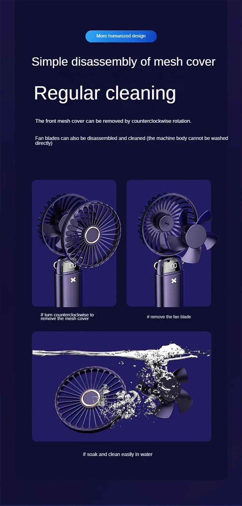 USB Handheld Mini Fan Foldable 5 Speed USB Rechargeable Fan with Phone Stand and Display Screen