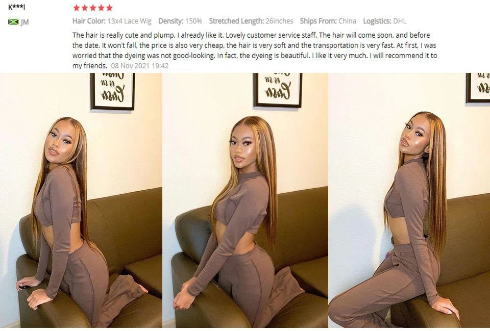 Highlight Ombre 13x6 Lace Front Wigs Human Hair Pre Plucked 200Density Straight HD Lace Frontal Wigs for Women 4/27 Honey Blonde