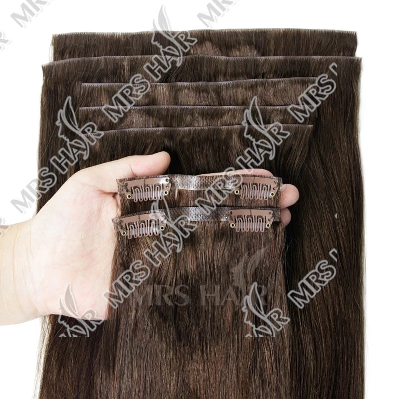 Invisible Thick PU Clip In Human Hair Extensions Seamless PU Weft Tape Clip on Hair For Thick Raw Hair 7PCS 12-24inch 100G-120G