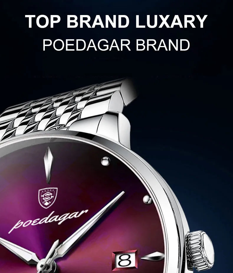 POEDAGAR Business quartz men's watch stainless steel waterproof night light date men's watch luxury casual simple men's watch