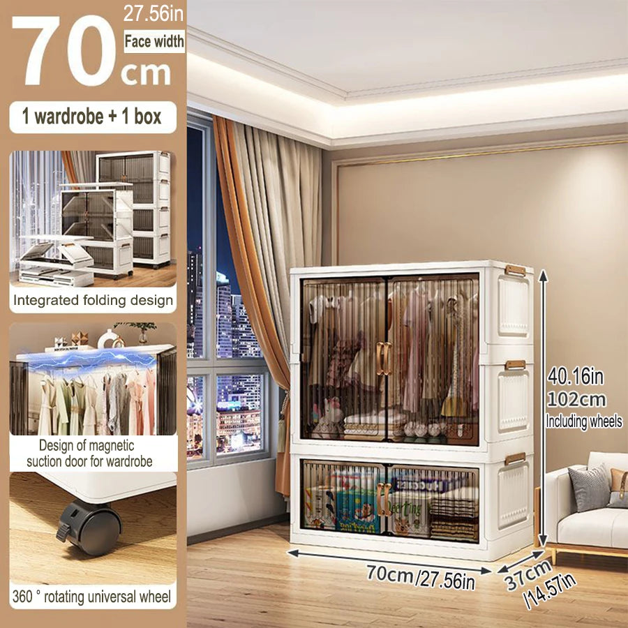 70-80cm Multifunction Folding Storage Cabinet | Dustproof Foldable Wardrobe & Closet Organiser | Heavy-Duty Household Sundries Locker Storage Box