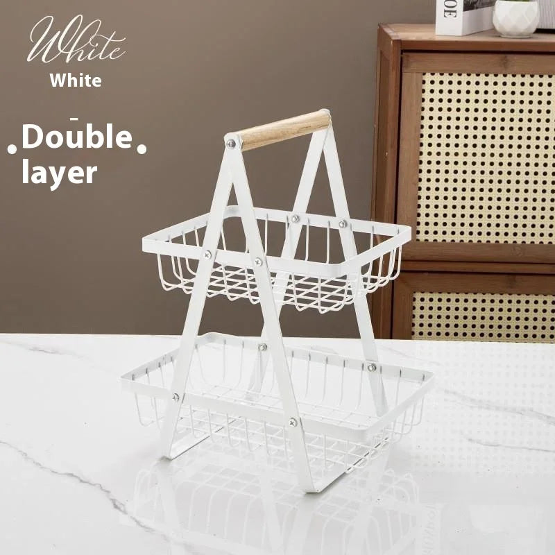2-3 Tiers Countertop Fruit Basket Portable Iron Art Kitchen Organiser for Fruits Bread Snacks Storage Rack