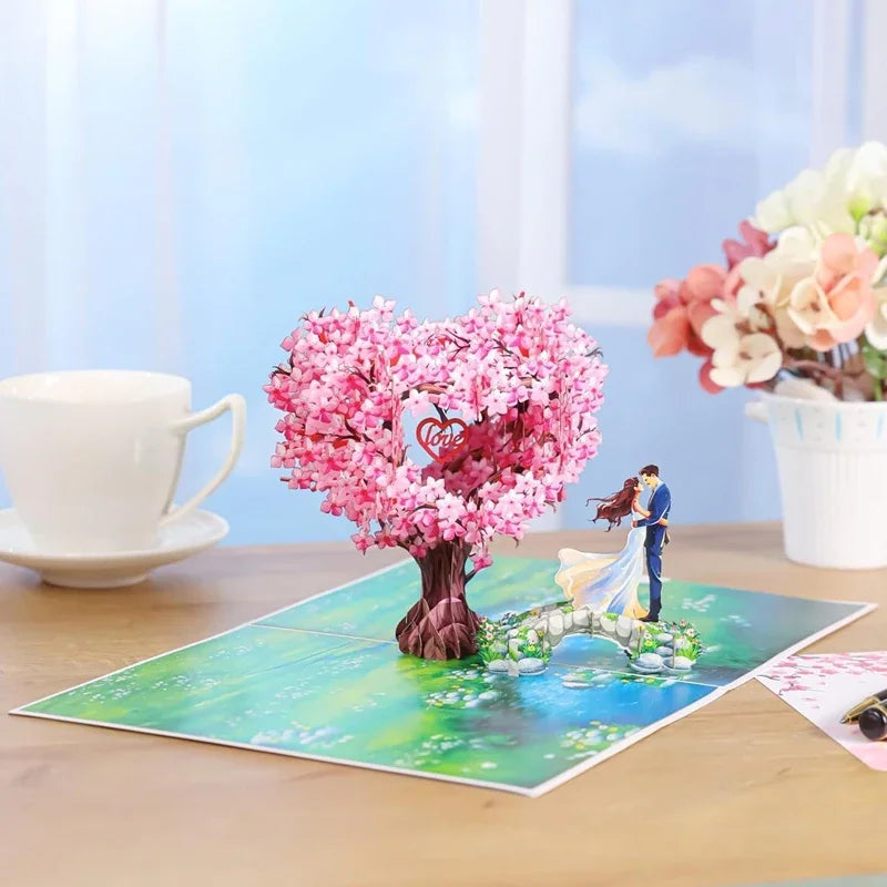 Romantic Cherry Blossom 3d Pop-up Card Paper Art, 3d Love Heart Tree Greeting Card For Mothers Day, Wedding, Valentines Gift