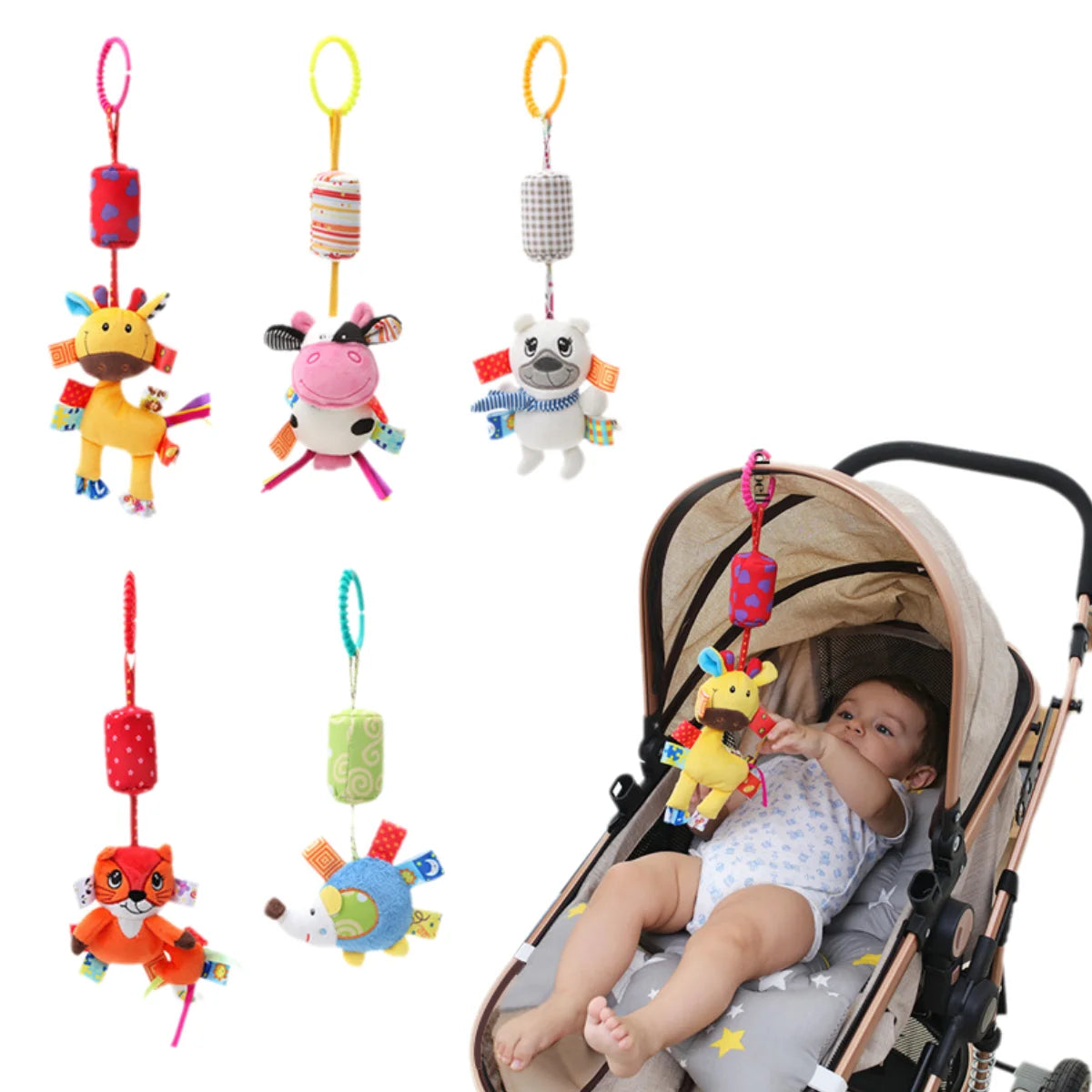 Baby Rattles Hanging Toys for Car Seat Crib Stroller Gym Montessori Sensory Plush Toys for Baby 0-12 Months with Teether Newborn