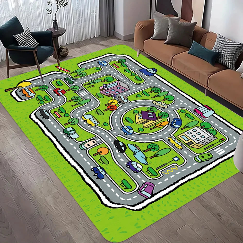 Car Rug Play Mat Road Rug Kid Play Mat Playroom Toy Car Mat Kids Carpet City Map for Bedroom Classroom Home Decor